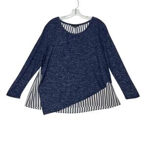 Lane Bryant Long Sleeve Mixed Media Layered Pullover Blouse Top Blue White 14 16